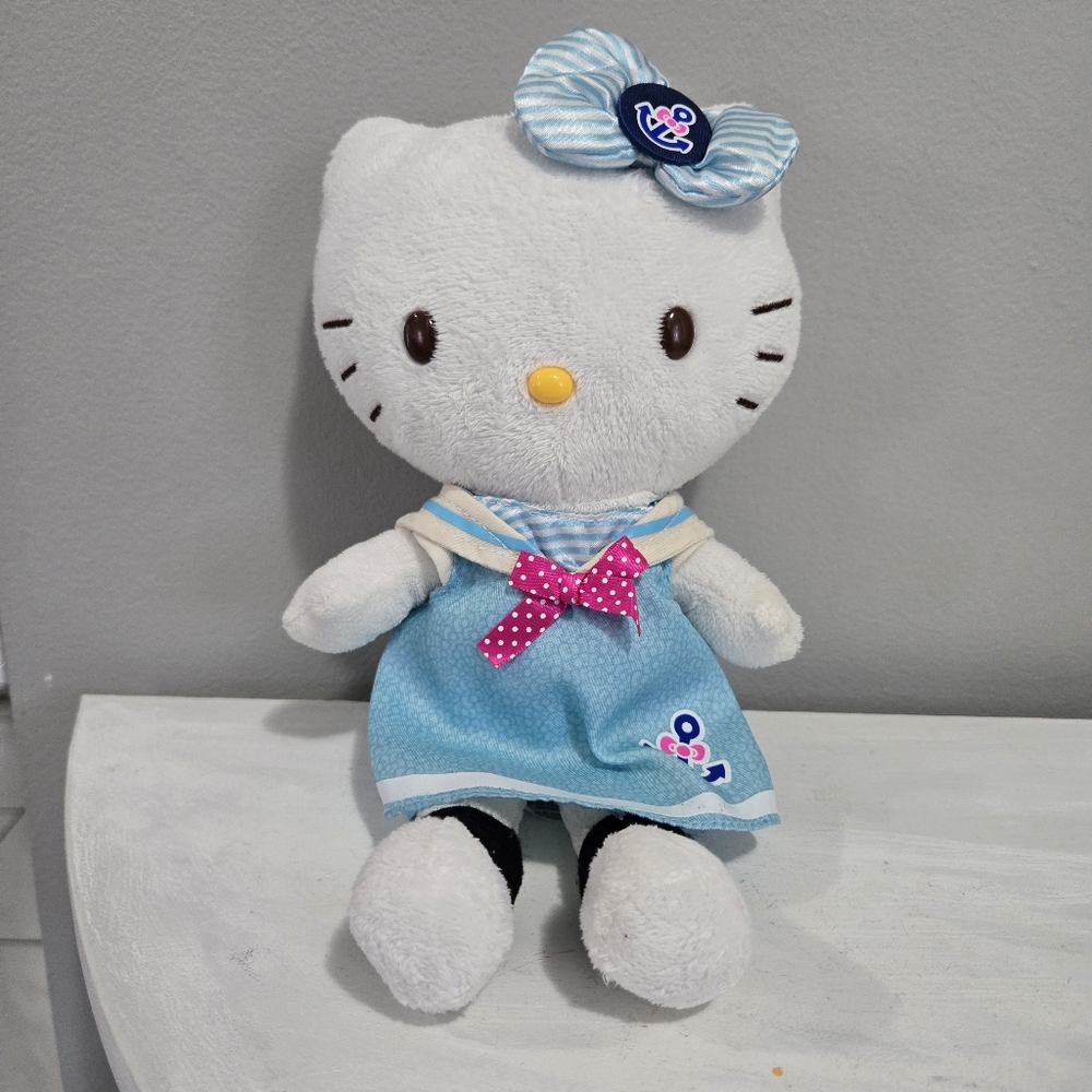 Hello Kitty Plush in Blue Sailor Dress with Pink Bow